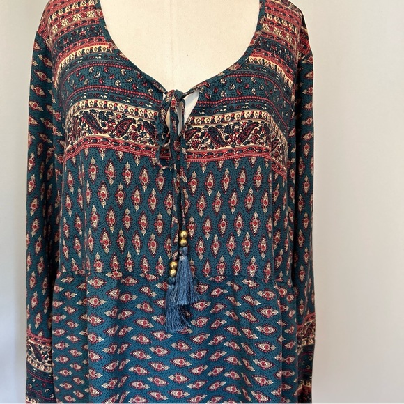 Lascana for Venus! Deep Teal Multicolored Print Tunic Blouse with Tassels - Picture 2 of 3